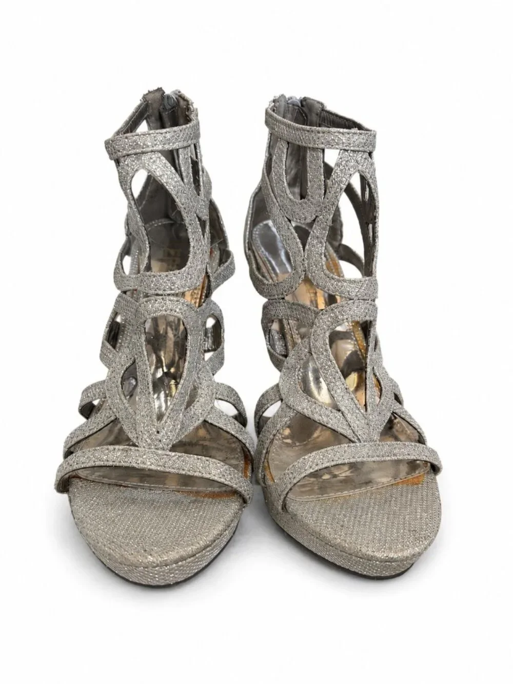 Report Silver Glitter Cage High Heel Sandals Size 7.5 Prom Wedding Party